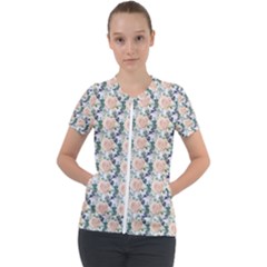 Flowers Pattern Short Sleeve Zip Up Jacket