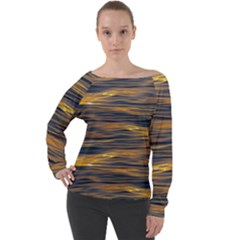 Sunset Waves Pattern Print Off Shoulder Long Sleeve Velour Top by dflcprintsclothing