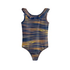 Sunset Waves Pattern Print Kids  Frill Swimsuit by dflcprintsclothing