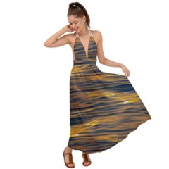 Sunset Waves Pattern Print Backless Maxi Beach Dress by dflcprintsclothing