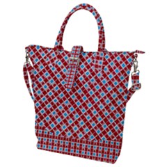 Squares Red & Blue Buckle Top Tote Bag by MijizaCreations
