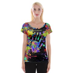Crazy Multicolored Each Other Running Splashes Hand 1 Cap Sleeve Top by EDDArt