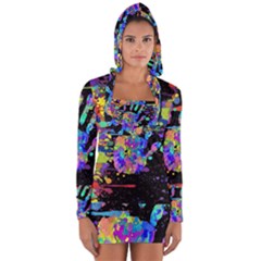 Crazy Multicolored Each Other Running Splashes Hand 1 Long Sleeve Hooded T-shirt by EDDArt