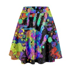 Crazy Multicolored Each Other Running Splashes Hand 1 High Waist Skirt by EDDArt