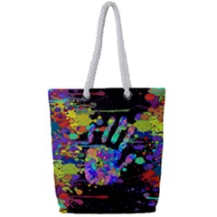 Crazy Multicolored Each Other Running Splashes Hand 1 Full Print Rope Handle Tote (small) by EDDArt