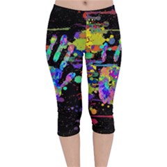 Crazy Multicolored Each Other Running Splashes Hand 1 Velvet Capri Leggings  by EDDArt