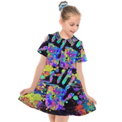 Crazy Multicolored Each Other Running Splashes Hand 1 Kids  Short Sleeve Shirt Dress by EDDArt