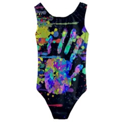 Crazy Multicolored Each Other Running Splashes Hand 1 Kids  Cut-out Back One Piece Swimsuit by EDDArt