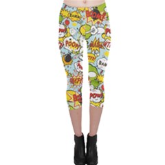 Comic Pow Bamm Boom Poof Wtf Pattern 1 Capri Leggings  by EDDArt