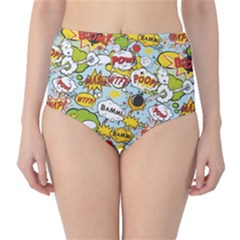 Comic Pow Bamm Boom Poof Wtf Pattern 1 Classic High-waist Bikini Bottoms by EDDArt