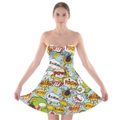 Comic Pow Bamm Boom Poof Wtf Pattern 1 Strapless Bra Top Dress by EDDArt