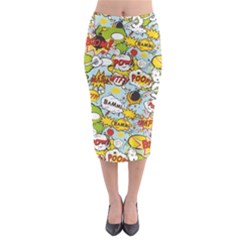 Comic Pow Bamm Boom Poof Wtf Pattern 1 Midi Pencil Skirt by EDDArt