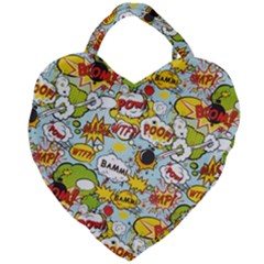 Comic Pow Bamm Boom Poof Wtf Pattern 1 Giant Heart Shaped Tote by EDDArt