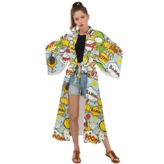 Comic Pow Bamm Boom Poof Wtf Pattern 1 Maxi Kimono by EDDArt