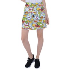 Comic Pow Bamm Boom Poof Wtf Pattern 1 Tennis Skirt by EDDArt