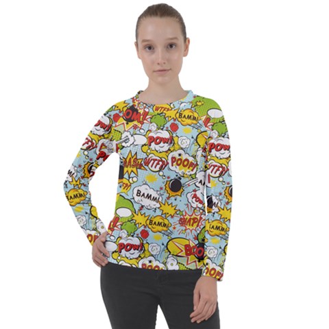 Comic Pow Bamm Boom Poof Wtf Pattern 1 Women s Long Sleeve Raglan Tee by EDDArt