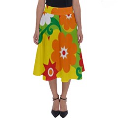 Flower Power Wallpaper Green Yellow Orange Red Perfect Length Midi Skirt by EDDArt