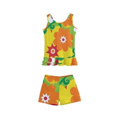 Flower Power Wallpaper Green Yellow Orange Red Kids  Boyleg Swimsuit by EDDArt