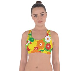 Flower Power Wallpaper Green Yellow Orange Red Cross String Back Sports Bra by EDDArt