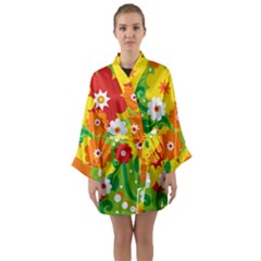 Flower Power Wallpaper Green Yellow Orange Red Long Sleeve Satin Kimono by EDDArt