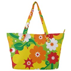 Flower Power Wallpaper Green Yellow Orange Red Full Print Shoulder Bag by EDDArt