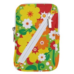 Flower Power Wallpaper Green Yellow Orange Red Belt Pouch Bag (small) by EDDArt