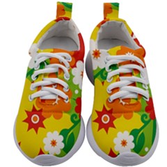 Flower Power Wallpaper Green Yellow Orange Red Kids Athletic Shoes by EDDArt