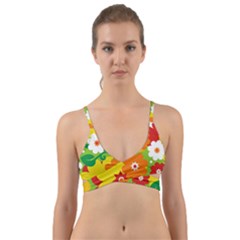 Flower Power Wallpaper Green Yellow Orange Red Wrap Around Bikini Top by EDDArt