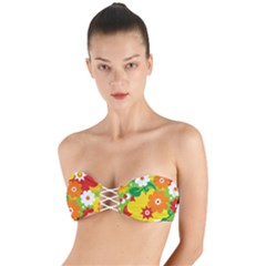 Flower Power Wallpaper Green Yellow Orange Red Twist Bandeau Bikini Top by EDDArt