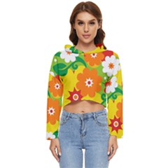 Flower Power Wallpaper Green Yellow Orange Red Women s Lightweight Cropped Hoodie by EDDArt