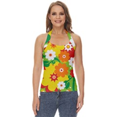 Flower Power Wallpaper Green Yellow Orange Red Basic Halter Top by EDDArt