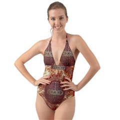 Chartres Double Infinity Antique Mandala Halter Cut-out One Piece Swimsuit by EDDArt