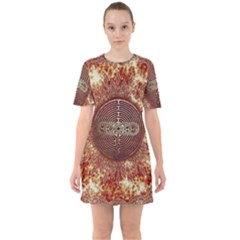 Chartres Double Infinity Antique Mandala Sixties Short Sleeve Mini Dress by EDDArt