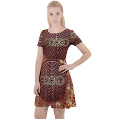 Chartres Double Infinity Antique Mandala Cap Sleeve Velour Dress 