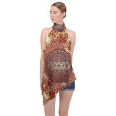 Chartres Double Infinity Antique Mandala Halter Asymmetric Satin Top