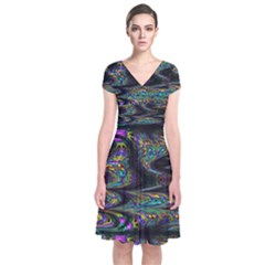 Abstract Art - Adjustable Angle Jagged 2 Short Sleeve Front Wrap Dress by EDDArt
