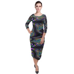 Abstract Art - Adjustable Angle Jagged 2 Quarter Sleeve Midi Velour Bodycon Dress by EDDArt