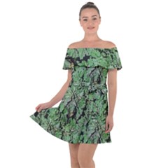 Botanic Camouflage Pattern Off Shoulder Velour Dress by dflcprintsclothing