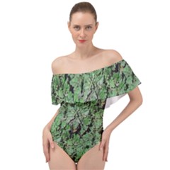 Botanic Camouflage Pattern Off Shoulder Velour Bodysuit  by dflcprintsclothing