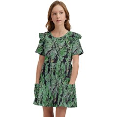 Botanic Camouflage Pattern Kids  Frilly Sleeves Pocket Dress by dflcprintsclothing