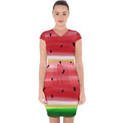 Painted Watermelon Pattern, Fruit Themed Apparel Capsleeve Drawstring Dress  by Casemiro