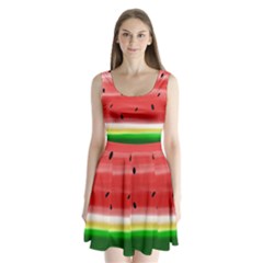 Painted Watermelon Pattern, Fruit Themed Apparel Split Back Mini Dress  by Casemiro