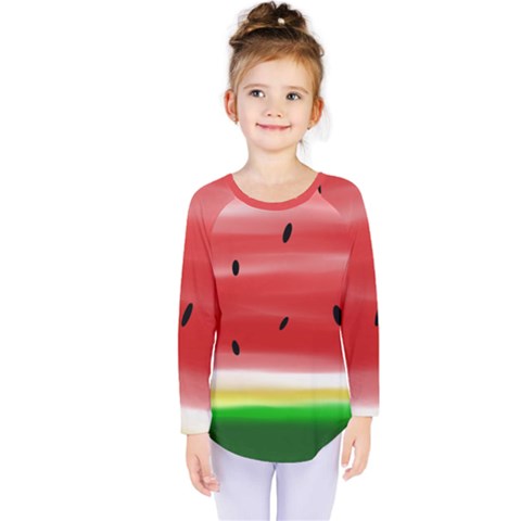 Painted Watermelon Pattern, Fruit Themed Apparel Kids  Long Sleeve Tee by Casemiro