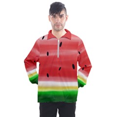 Painted Watermelon Pattern, Fruit Themed Apparel Men s Half Zip Pullover by Casemiro