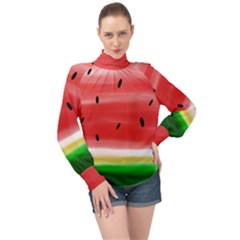 Painted Watermelon Pattern, Fruit Themed Apparel High Neck Long Sleeve Chiffon Top by Casemiro