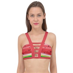 Painted Watermelon Pattern, Fruit Themed Apparel Cage Up Bikini Top by Casemiro