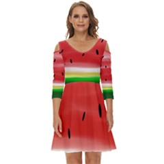 Painted Watermelon Pattern, Fruit Themed Apparel Shoulder Cut Out Zip Up Dress by Casemiro