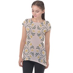 Abstract Pattern Geometric Backgrounds   Cap Sleeve High Low Top by Eskimos