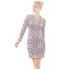 Abstract Pattern Geometric Backgrounds   Button Long Sleeve Dress by Eskimos