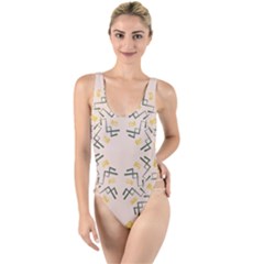 Abstract Pattern Geometric Backgrounds   High Leg Strappy Swimsuit by Eskimos